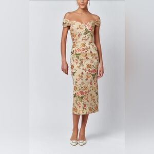 Markarian Apollonia Gold Floral Brocade Corset Dress